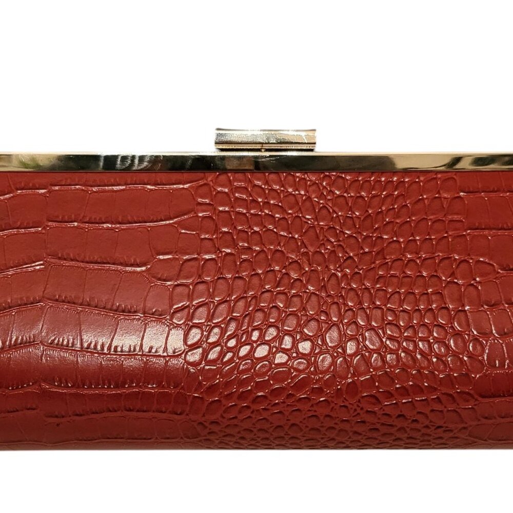 Women's Medium-Deep Red Faux Croc Small Purse Clutch